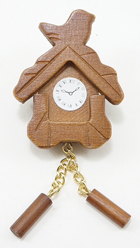 Dollhouse Miniature Wooden Cuckoo Clock, Brown